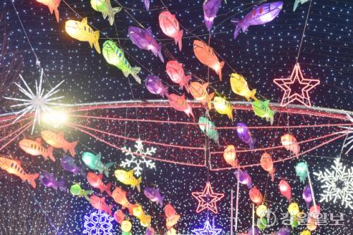 ◇화천의 겨울축제 시즌 개막을 알리는 2026 얼음나라 화천산천어축제 선등거리 점등식이 20 화천읍 중앙로 일대에서 김진태 지사, 신경호 교육감, 최문순 군수, 류희상 군의장, 김진호 7사단장, 임승규 15사단 작전부사단장 등이 참석한 가운데 열렸다. 사진은 불 밝힌 선등거리