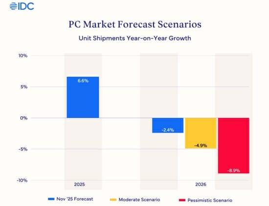 IDC가 예측한 시나리오 별 PC 출하량 전망치. (자료=IDC)