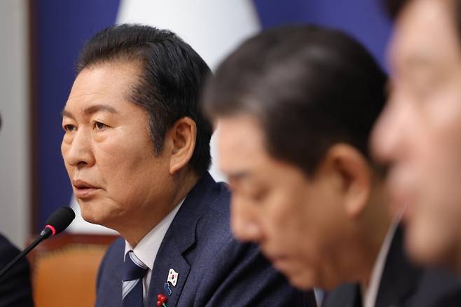 ▲ 더불어민주당 정청래 대표가 22일 서울 여의도 국회에서 열린 최고위원회의에서 발언하고 있다 [연합뉴스]&nbsp;