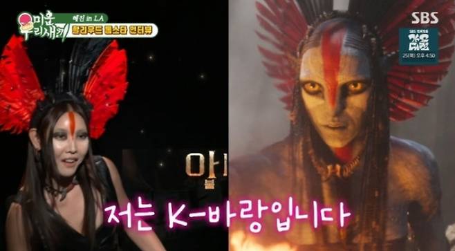 모델 겸 방송인 한혜진이 영화 '아바타' 속 캐릭터로 완벽 변신해 배우들을 놀라게 했다. /사진=SBS '미운 우리 새끼' 방송화면