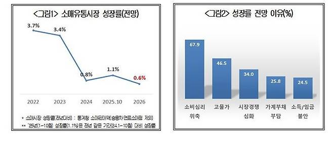 대한상공회의소(대한상의)가 전국 소매유통업체 300개를 대상으로 실시한 ‘2026년 유통산업 전망 조사' 결과. 대한상의 제공