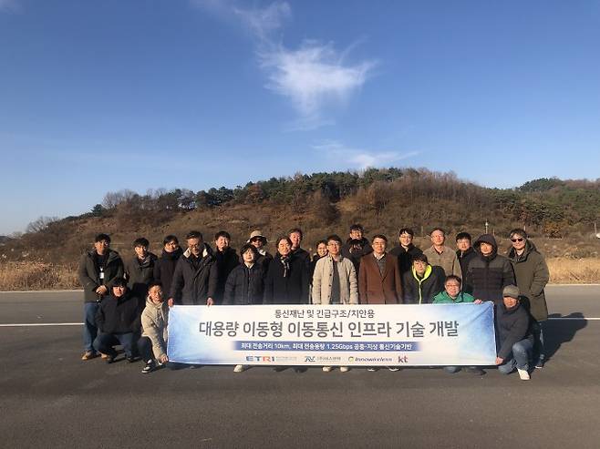 재난 상황에서도 통신을 유지하기 위한 공중 이동체 기반 3차원 5G 비상 통신망 기술 개발한 연구팀. ETRI 제공