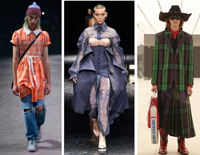 (왼쪽부터) 구찌의 2020 F/W 컬렉션과 장 폴 고티에의 사카이의 협업 컬렉션,  루이비통 남성복 컬렉션. 사진=각 사 홈페이지