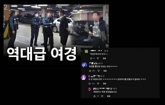 한 유튜브 채널에 지난 12일 ‘역대급 여경’ 이라는 섬네일로 게시된 영상. 유튜브 갈무리