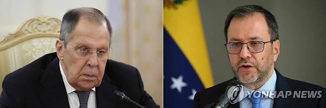 세르게이 라브로프 러시아 외무장관과 이반 길 베네수엘라 외무장관 [AFP 연합뉴스 자료사진. 재판매 및 DB 금지]