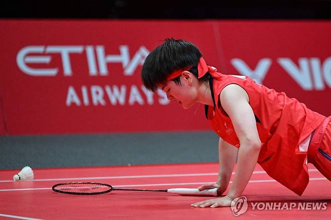 안세영과 결승전 치르는 왕즈이 [AFP=연합뉴스]