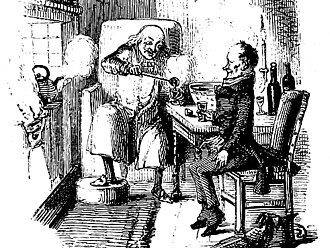 세 유령으로부터 자신의 과거‧현재‧미래의 모습을 보고 마음을 고쳐 새롭게 태어난 스크루지가 저임금과 장시간 노동으로 착취하던 직원 밥 크라칫을 만나는 모습을 그린 삽화.