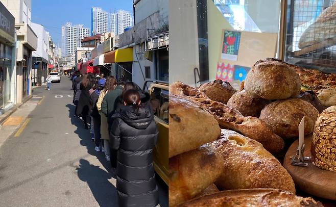 오픈런 중인 부산 광안종합시장 내 럭키베이커리 모습