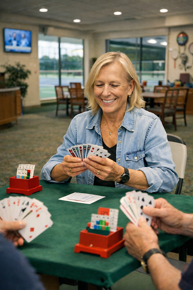 나르바틸로바가 브리지를 즐기는 장면을 AI 합성 이미지로 재현했다.&nbsp;