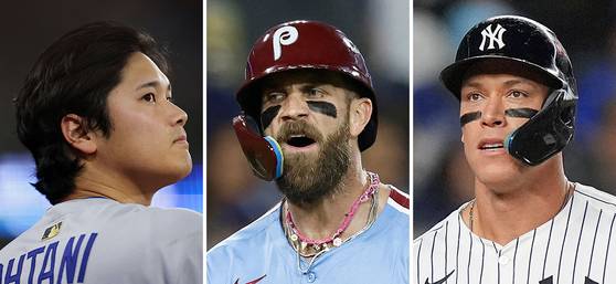 오타니, 하퍼, 저지(왼쪽부터). [AFP·AP=연합뉴스]