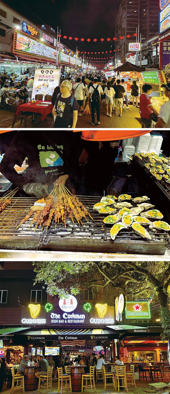(위로부터 첫째, 둘째 이미지)다양한 먹거리를 판매하는 잘란 알로 야시장 (셋째)술집이 빼곡히 들어서 있는 부킷 빈탕의 거리