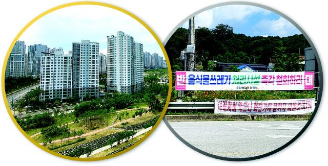 ▲&nbsp;원주 지정면 기업도시 ▲ 원주 음식물 쓰레기 처리시설 반대 플래카드