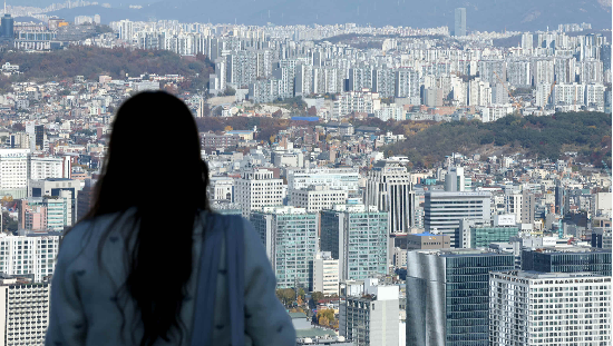 서울 중구 남산에서 한 청년이 아파트 단지들을 바라보고 있는 모습. (사진=뉴스1)