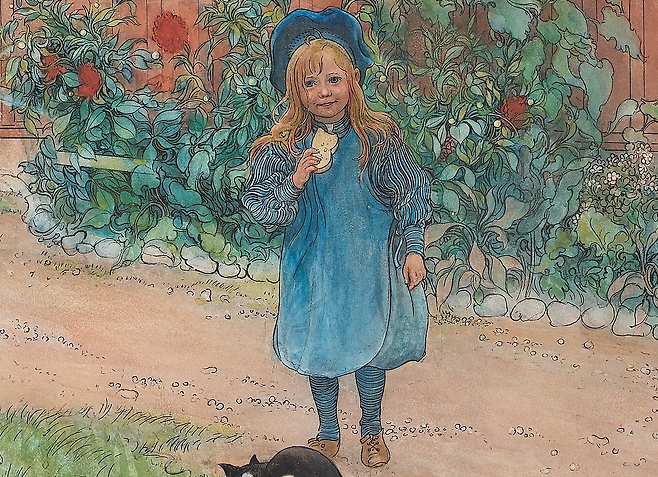 칼 라르손, 브리타(칼 라르손의 딸·일부 확대), 고양이 한 마리와 샌드위치, 1898, 종이에 수채 등, 47.5x68.5cm