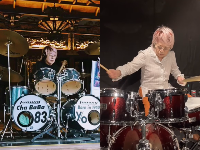 드럼 연주 중인 쿠라타씨. SNS 캡처