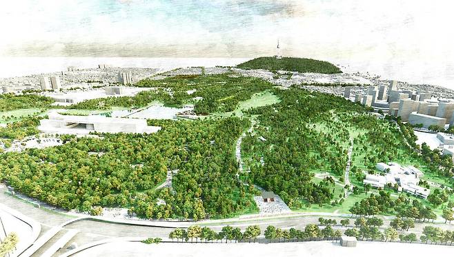 서울 용산공원은 미래 세대를 위한 도시의 여백이다. 용산공원 기본설계(안) 조감도. 2018 West 8 제공