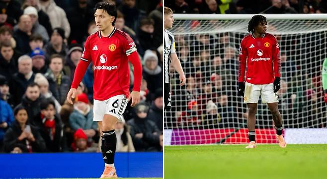 리산드로 마르티네즈(왼쪽)와 파트리크 도르구의 경기 모습. /사진=맨유 공식 SNS 갈무리