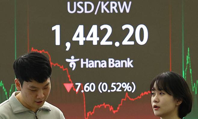 26일 오후 서울 중구 하나은행 딜링룸에서 딜러들이 업무를 하고 있다. 뉴시스