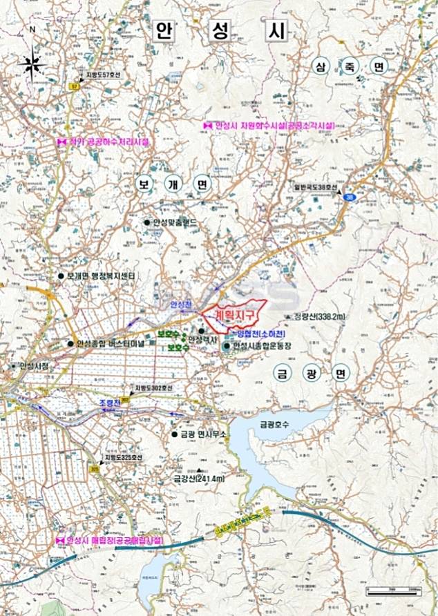 안성 양복지구 지역개황도. 환경영향평가정보지원시스템 제공