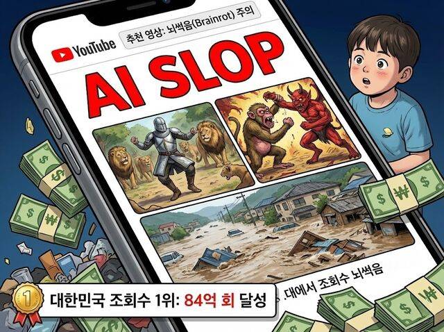 올해 11월 영상 편집회사 카프윙의 조사에 따르면, 유튜브에 처음 가입한 이용자 5명 중 1명은 인공지능(AI)이 만든 ‘쓰레기 영상’을 만난다. 사진은 기사의 내용을 인공지능으로 생성. 제미나이