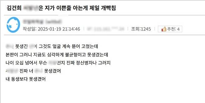 김 변호사가 A 커뮤니티에 작성한 김건희 여사와 관련된 글./A 커뮤니티 갈무리