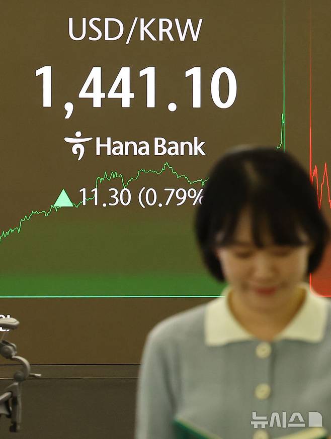 [서울=뉴시스] 박주성 기자 = 30일 오후 서울 중구 하나은행 딜링룸에서 딜러들이 업무를 하고 있다.서울 외환시장에서 원·달러 환율은 전 거래일(1429.8원)보다 9.2원 오른 1439.0원에 주간 거래를 마감했다. 2025.12.30. park7691@newsis.com