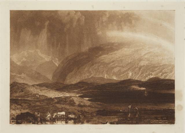 조지프 말로드 윌리엄 터너의 '스코틀랜드 이탄 늪'(Peat Bog, Scotland), 1812년 4월 23일 발행, 에칭, 애쿼틴트, 메조틴트, 갈색 잉크 인쇄. ©Wooyang Art Museum