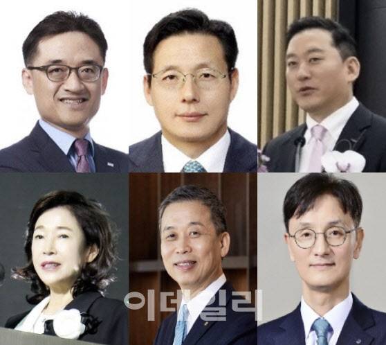(왼쪽 윗줄)김미섭 미래에셋증권 대표이사 부회장, 허선호 미래에셋증권 대표이사 부회장, 김성환 한국투자증권 대표이사 사장. (아랫줄) 이어령 대신파이낸셜그룹 회장, 윤병운 NH투자증권 대표이사 사장, 이선훈 신한투자증권 대표이사 사장. 각사 제공.