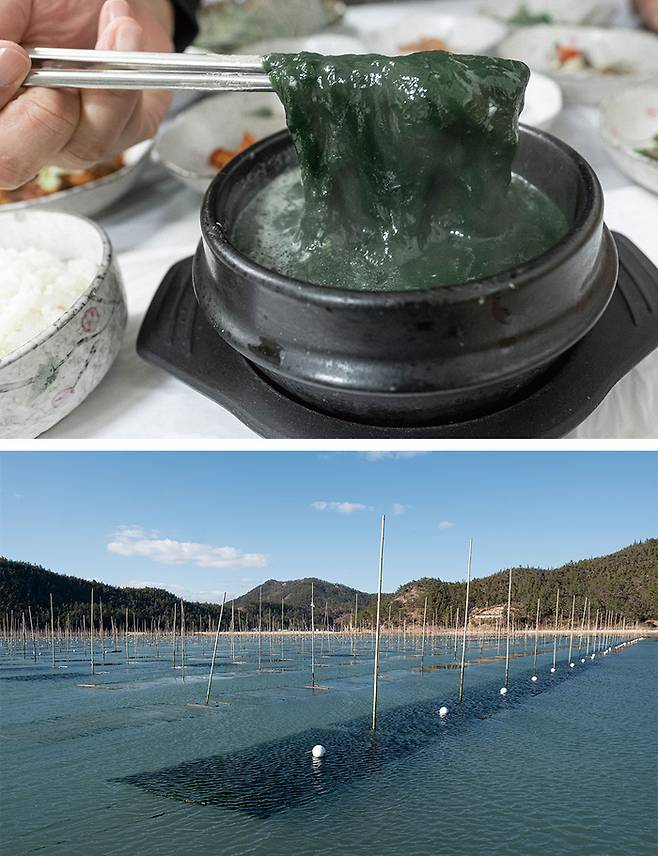 (위)매생이국 (아래)내전마을 매생이밭