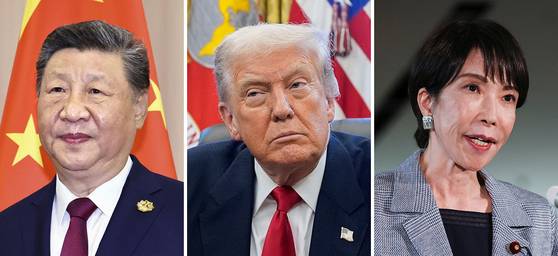 왼쪽부터 시진핑 중국 국가주석, 도널드 트럼프 미국 대통령, 다카이치 사나에 일본 총리. 연합뉴스