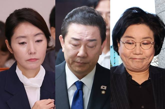 From left: Reps. Kang Sun-woo, Kim Byung-kee and Budget Minister nominee Lee Hye-hoon (Newsis, Yonhap)