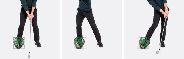 바구니를 밟고 스윙을 해보면 바구니의 움직임을 통해 체중 이동을 눈으로 확인하며 느낄 수가 있다.