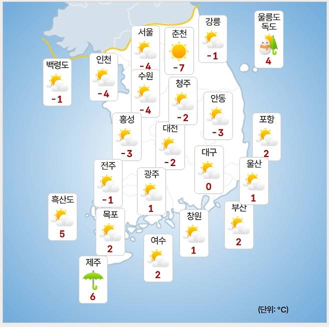 ⓒ기상청: 내일(5일) 오전 날씨