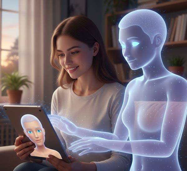 생성형 AI 서비스 구글 제미나이 무료 버전을 활용해 인간이 인공지능과 정서적 교감을 나누는 이미지를 생성했다.   정옥재 기자