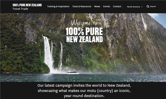 밀포드사운드 모습이 배경인 관광홍보 홈페이지 /이미지=관광청 홈페이지