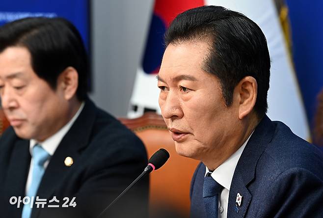 정청래 더불어민주당 대표가 5일 서울 여의도 국회에서 열린 최고위원회의에서 발언하고 있다. [사진=곽영래 기자]