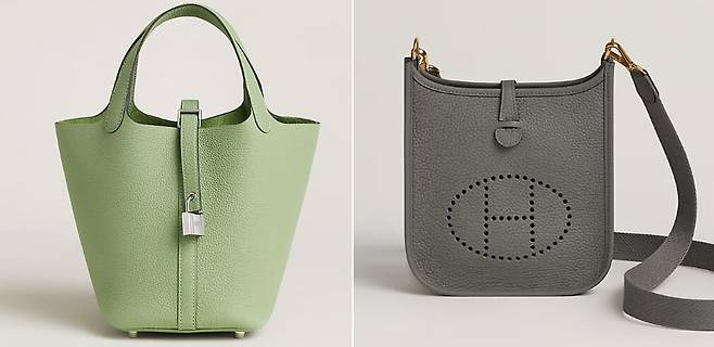 (왼쪽부터) 피코탄, 에블린. 에르메스가 ‘피코탄’ 가격을 545만원으로 약 5.4% 인상했다. ‘에블린’은 330만원에서 341만원으로 3.3% 가격이 뛰었다.&nbsp;에르메스 홈페이지 캡처