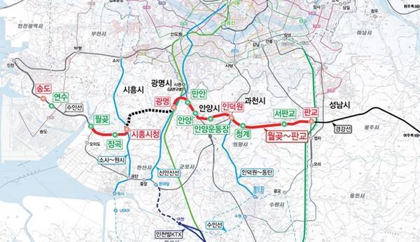 월곶~판교 복선전철 노선도. <국가철도공단 제공>