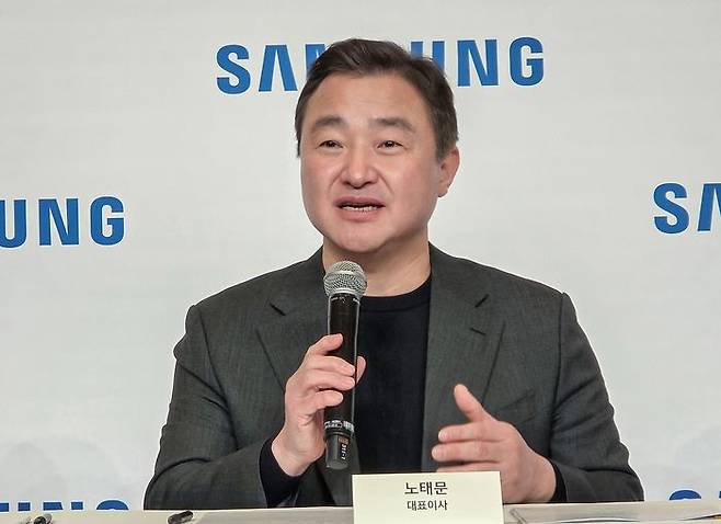 삼성전자 노태문 대표이사 사장(DX부문장)이현지시간 5일 미국 라스베이거스 CES 2026 현장에서 열린 국내 기자간담회에서 발언을 하고 있다. ⓒ삼성전자