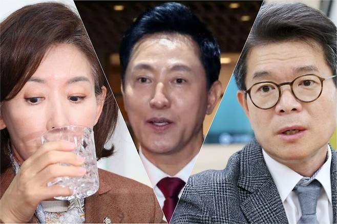 왼쪽부터 국민의힘 나경원 의원, 오세훈 서울시장, 정원오 서울 성동구청장. 연합뉴스, 성동구 제공