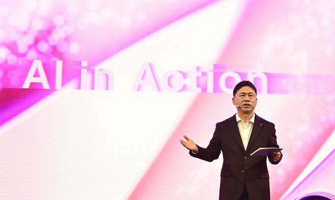 LG Electronics CEO Lyu Jae-cheol speaks at the company's LG World Premiere event in Las Vegas, on Monday, the day before the start of CES 2026. (LG Electronics)