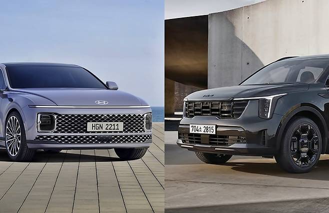 아빠차 혈투를 벌인 그랜저와 쏘렌토 [사진출처=현대차, 기아/ 편집=최기성 매경 디지털뉴스룸 기자]