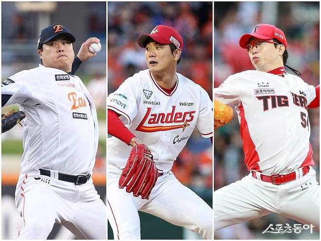 한국야구를 대표하는 좌완 트로이카 류현진, 김광현, 양현종(왼쪽부터)이 새해 어떤 이정표를 남길지 주목된다. 사진제공｜한화 이글스·SSG 랜더스·KIA 타이거즈
