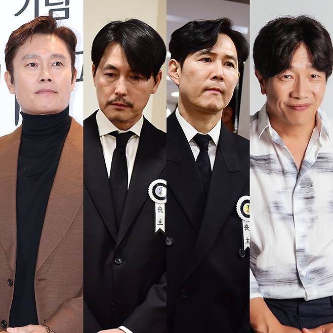 ▲ 왼쪽부터 이병헌, 정우성, 이정재, 박철민. ⓒ스포티비뉴스DB, 사진공동취재단