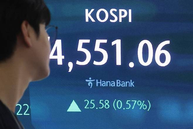 코스피가 사상 최고치 마감을 경신한 7일 서울 중구 하나은행 딜링룸 현황판에 코스피 종가가 표시돼있다. /사진=연합뉴스