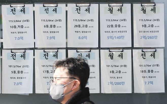 6일 서울 강남구 대치동의 한 부동산 앞에 월세 매물 안내문이 붙어 있다. 뉴시스