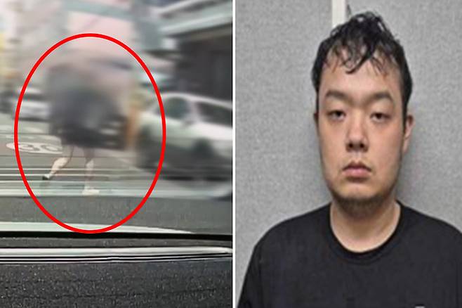 가해자 장재원에게 흉기로 피습당한 30대 여성이 상처를 입은 채 건물 밖으로 탈출하는 모습(왼쪽), 전 여자친구 성폭행 및 살해 혐의 기소된 장재원씨 머그샷. MBC 실화탐사대 방송화면 캡처·대전지방경찰청 제공