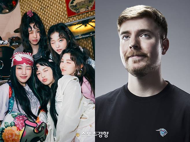 그룹 뉴진스(왼쪽)과 전세계 구독자 수 1위 유튜버 미스터비스트 경향신문 자료사진