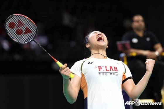 월드투어 파이널스 우승 후 포효하는 안세영. /AFPBBNews=뉴스1