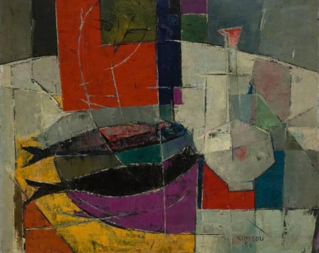 ‘파리의 이방인’ 전시에서 소개될 김흥수의 ‘얼굴이 있는 정물(1956)’ 88x90cm /제공=MMCA